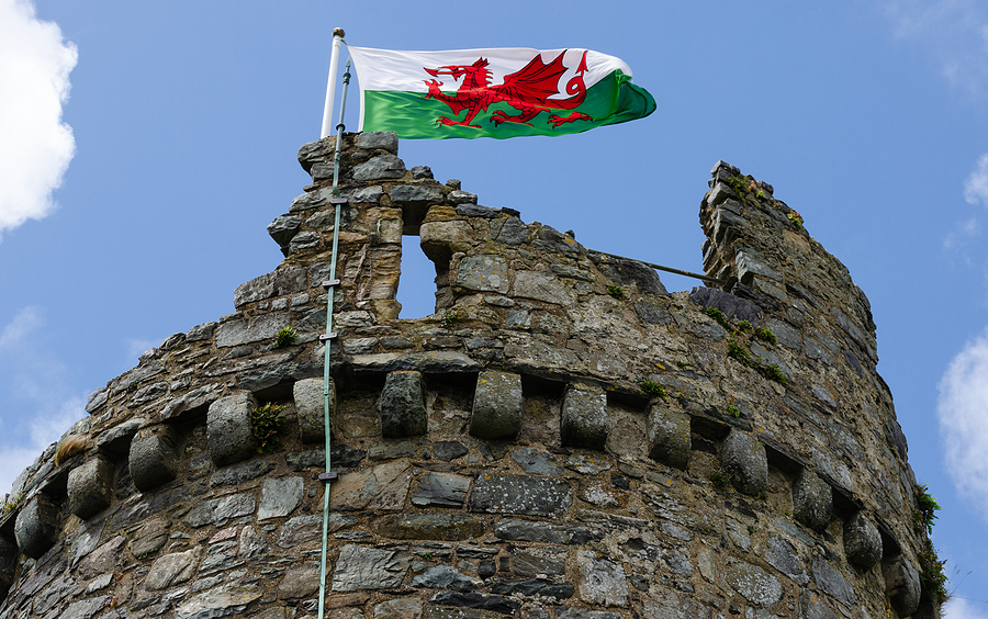 De vlag van Wales op het Harlech Castle